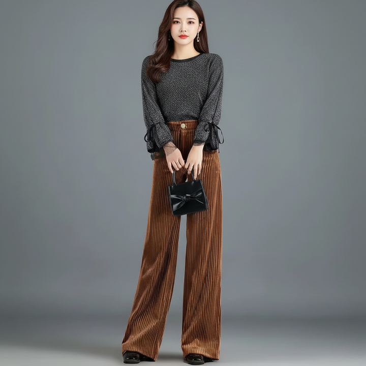 DELACROIX | PANTALON EN VELOURS TRICOTÉ TAILLE HAUTE POUR FEMME